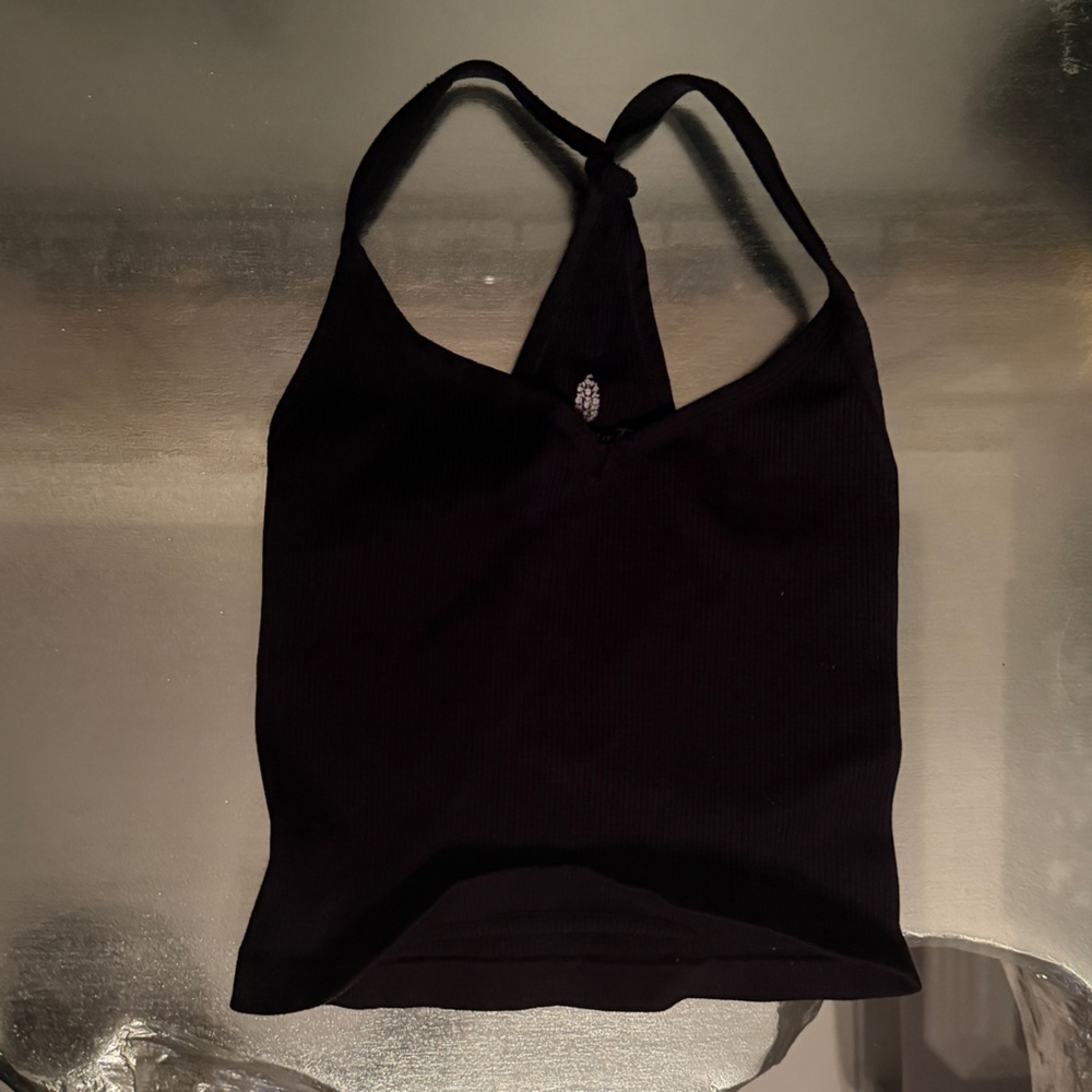 Free People Movement Black Ribbed Halter Crop Tank